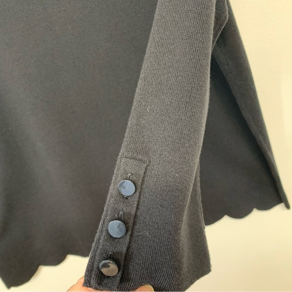 Talbots Rib Knit Top 2X Black Scallop Hem Cotton Modal Stretch Boat Neck - Picture 5 of 11